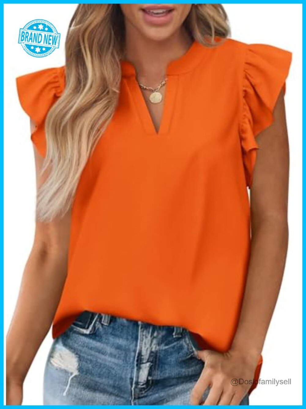 Womens Summer Tunic Top V Neck Ruffle Cap Sleeve Loose Fit Casual Blouse